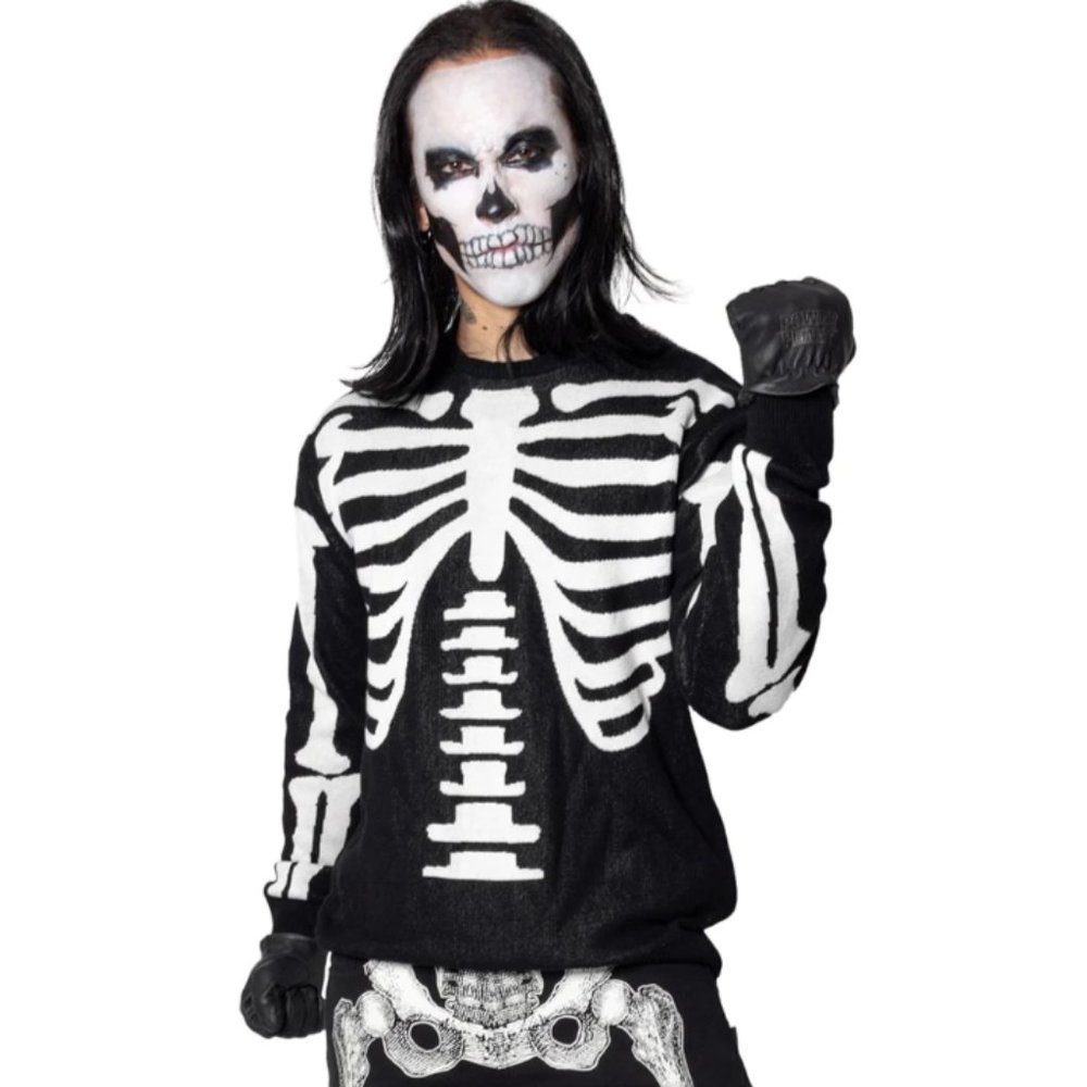 Ribcage Skeleton Bones Gothic Sweater 100% Cotton Knit S-M-L-XL-2XL-3XL NWT - Picture 3 of 5